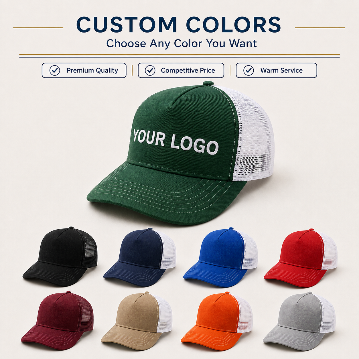 High Quality Wholesale OEM Custom 5 Panel Trucker Cap With 3D Embroidery Print Logo Blank Mesh Sports Hat 100% Cotton
