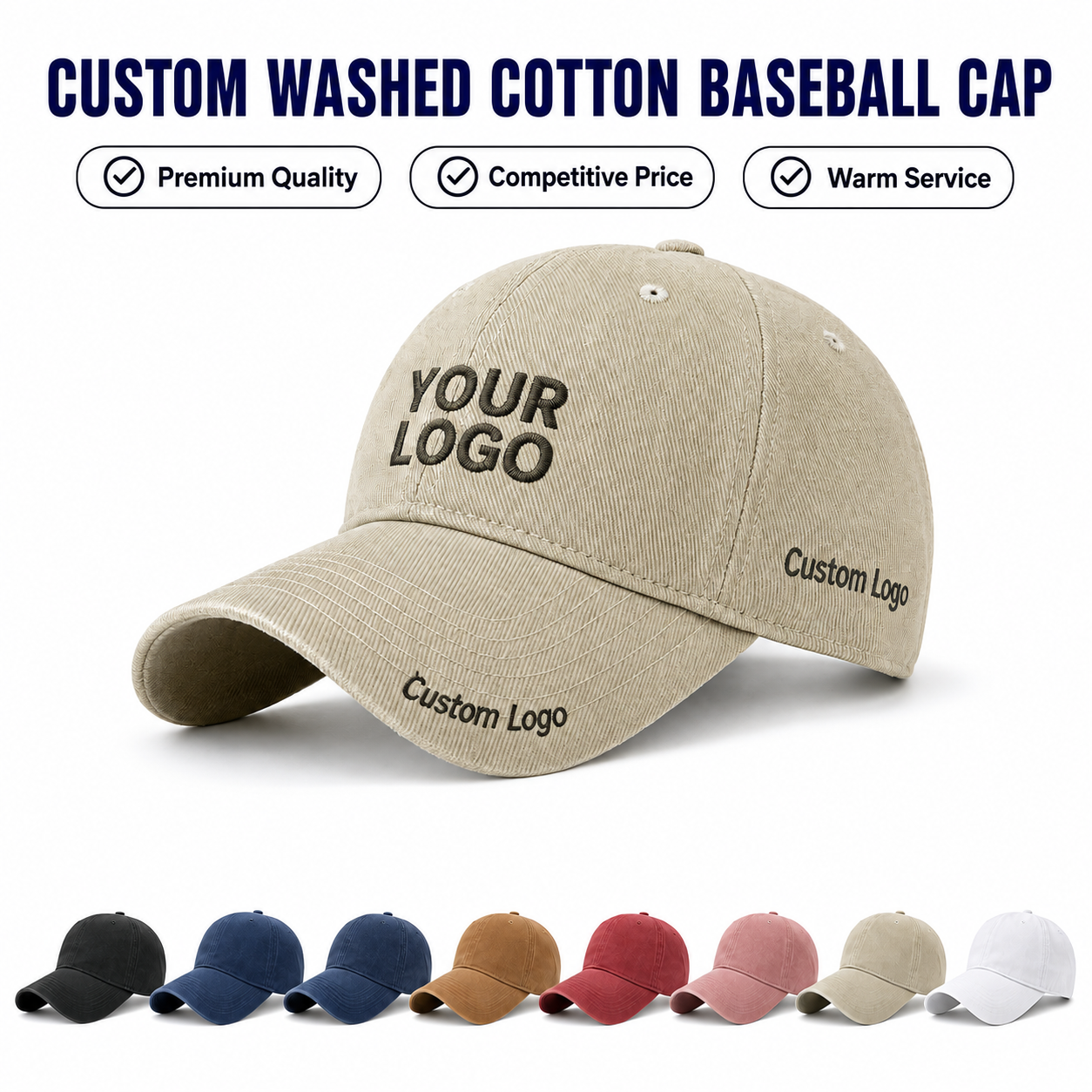 HighQuality Wholesale Custom Logo 100% Cotton 6 Panel Baseball Cap Vintage Washed Distressed Unisex Adjustable Outdoor SportsCap